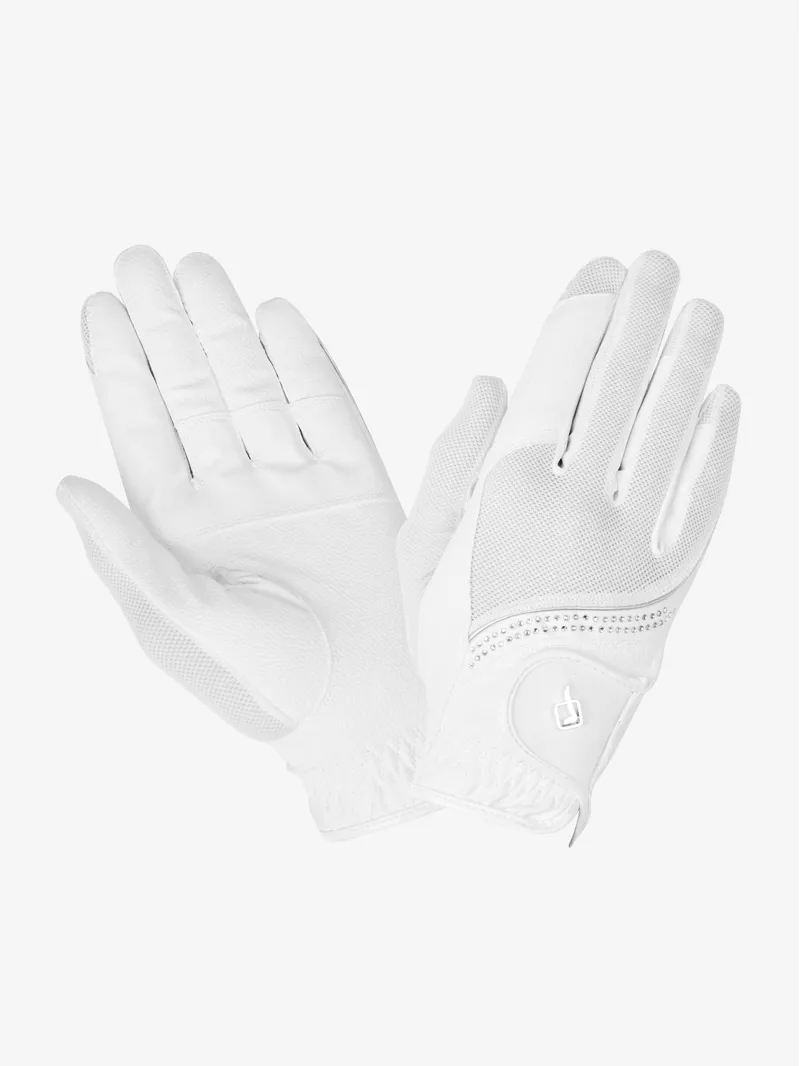 LeMieux Crystal Riding Gloves in White